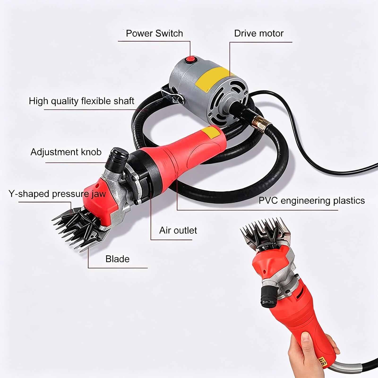 Tosatrici Elettriche Per Pecore Da 1000 W - Tosatrici Per Lana Sospese - Design Leggero Con Motore E Macchina Separati - Lame Con Denti Dritti E Curvi, Gialle