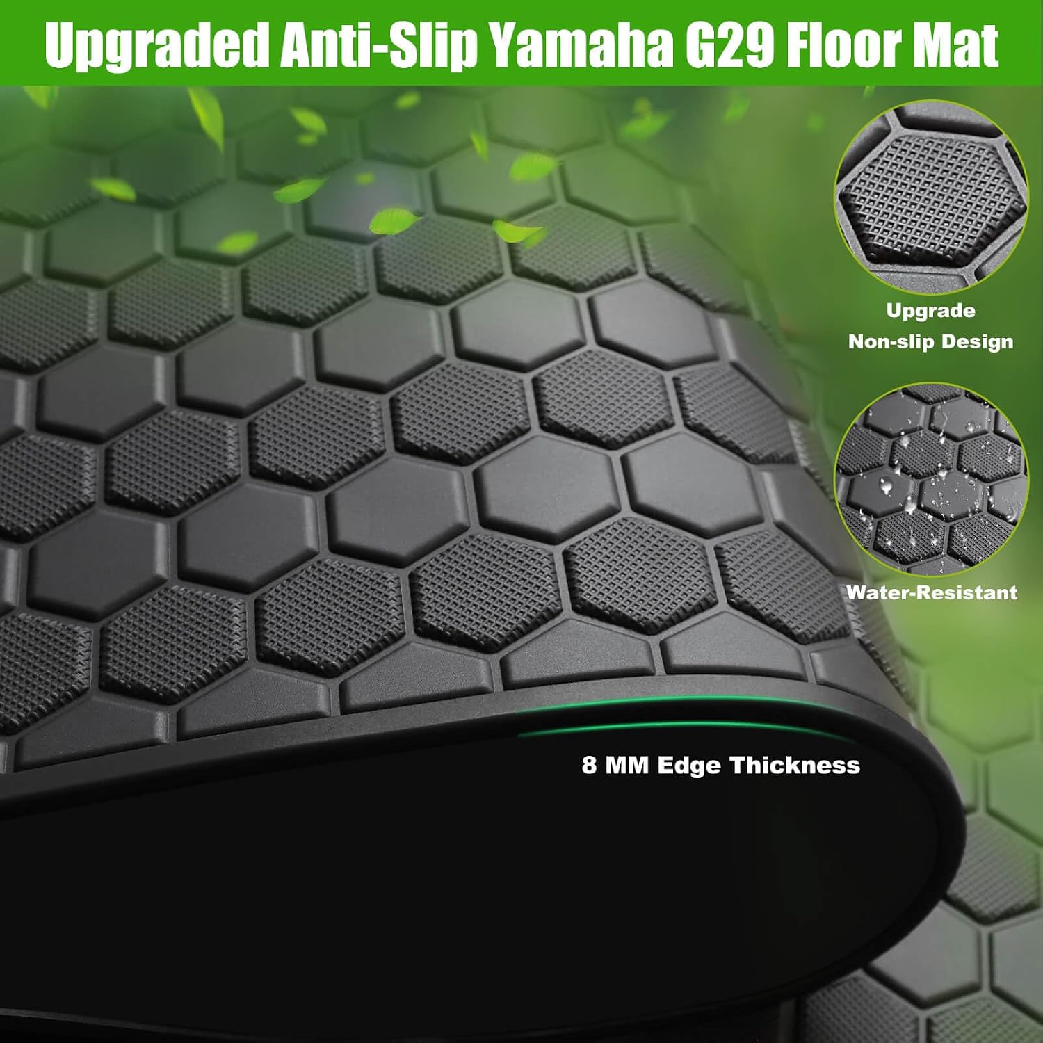 MOSNAI Golf Cart Floor Mat for Yamaha G29 Drive, Upgraded Non-Slip Full Coverage Liner Mats Replacement Thick Rubber, Hexagonal Pattern