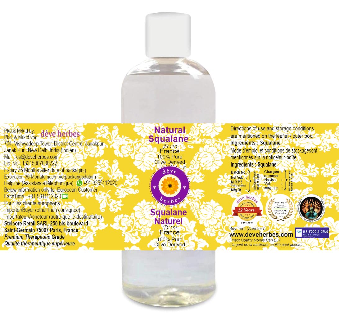 dève herbes Natural Squalane Oil (derived from Olives) 200ml (6.76 oz)