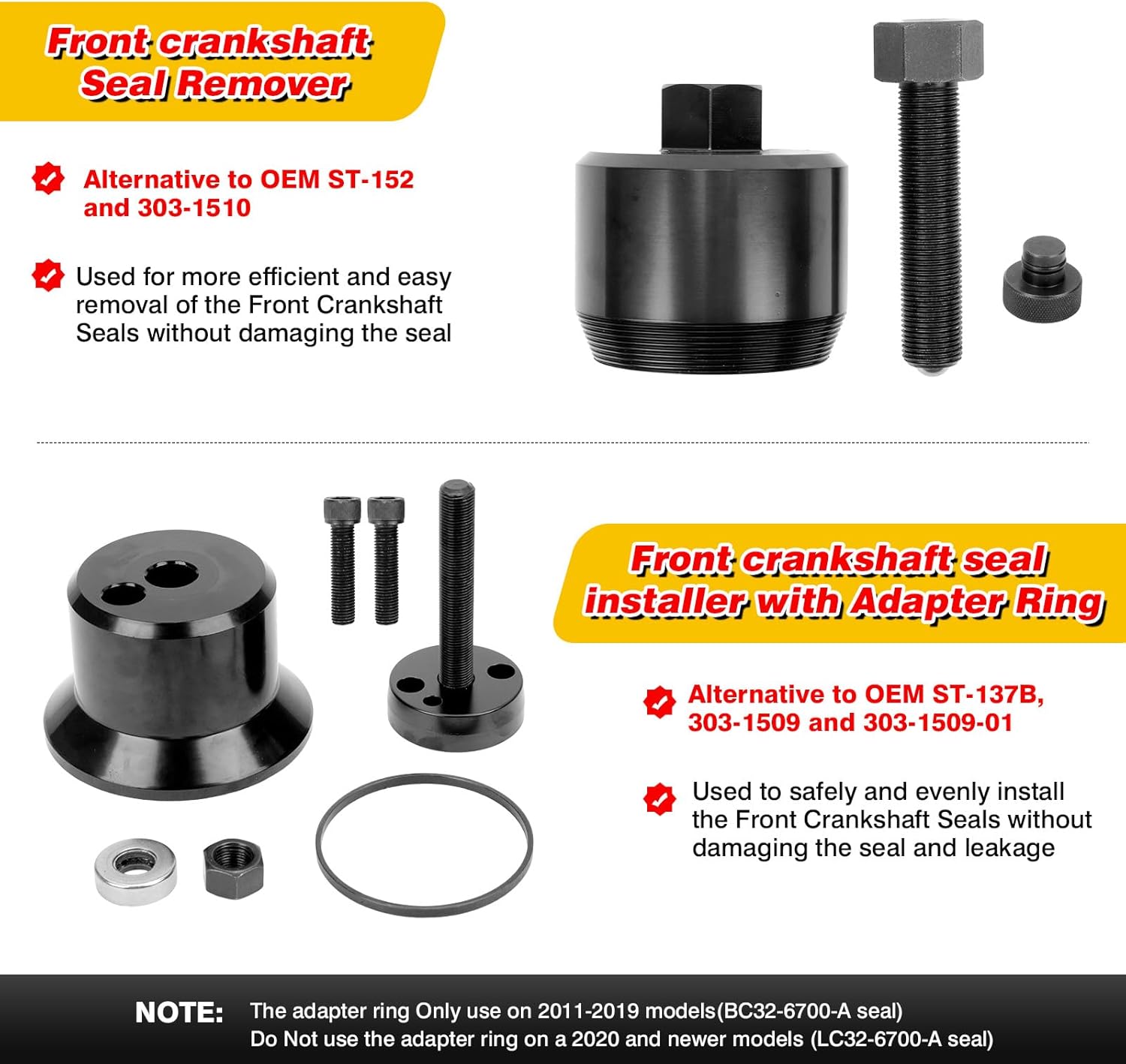 NEW Front+Rear Crankshaft Seal Remover & Installer Tool Set for Ford 6.7L Powerstroke Diesel Super Duty 2011-2022 F250 F350 F450 F550 F650 F750 Replace 303-1510 303-1513 303-1514 303-1509