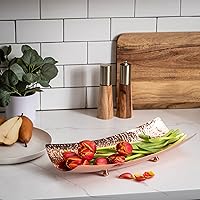 Vista 2 de Bandeja rectangular de cobre para servir, bandeja y platos de cobre, centro de mesa decorativo, bandeja martillada de 16 pulgadas