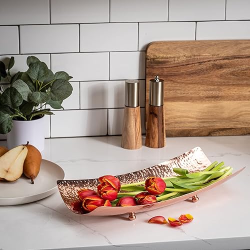 Miniatura 2 de Bandeja rectangular de cobre para servir, bandeja y platos de cobre, centro de mesa decorativo, bandeja martillada de 16 pulgadas