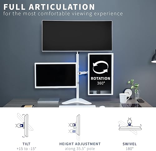 Miniatura 5 de VIVO Soporte de escritorio para monitor de computadora LED triple LCD, montaje totalmente ajustable para 3 pantallas de hasta 30 pulgadas