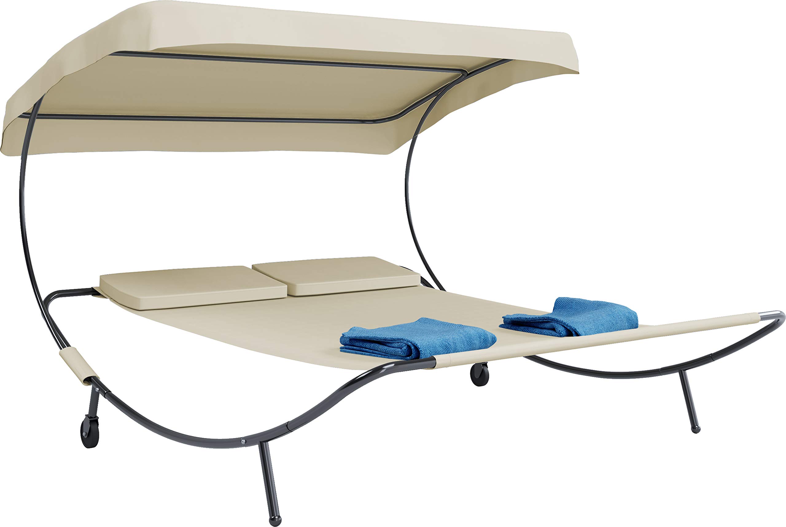 VCM Doppelliege mit Sonnendach, 180x200 cm, Gartenliege für 2 Personen, modernes Design, stabile Metallkonstruktion, Outdoor Relaxliege - Bindox