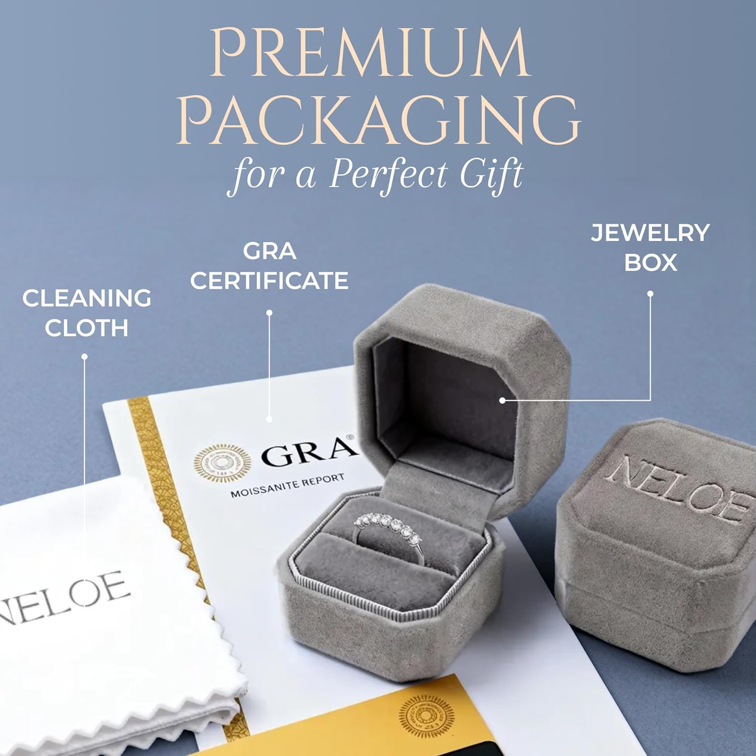 NELOE Moissanite Wedding Band for Women – 0.7CT D Color VVS1 Moissanite Half Eternity Ring, 925 Sterling Silver Stackable Anniversary Engagement Ring for Her