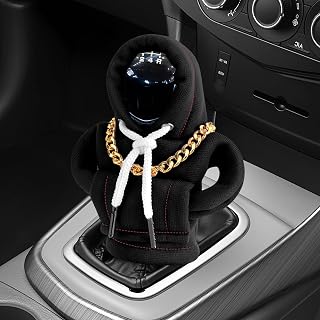 Gear Shift Knob Cover with Necklace, Universal Fit Hoodie Car Gear Shift Cover, Funny Automotive Interior Accessories, All Season Soft Fabric Shift Protector (Black)
