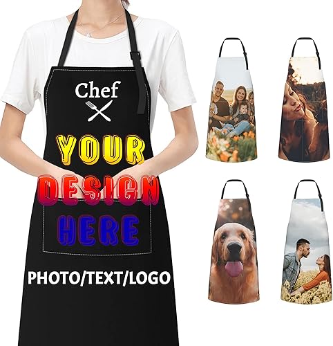 Delantales personalizados para hombres y mujeres con 2 bolsillos, delantal personalizado, diseño de tu texto, foto, nombre, logotipo, ajustable,
