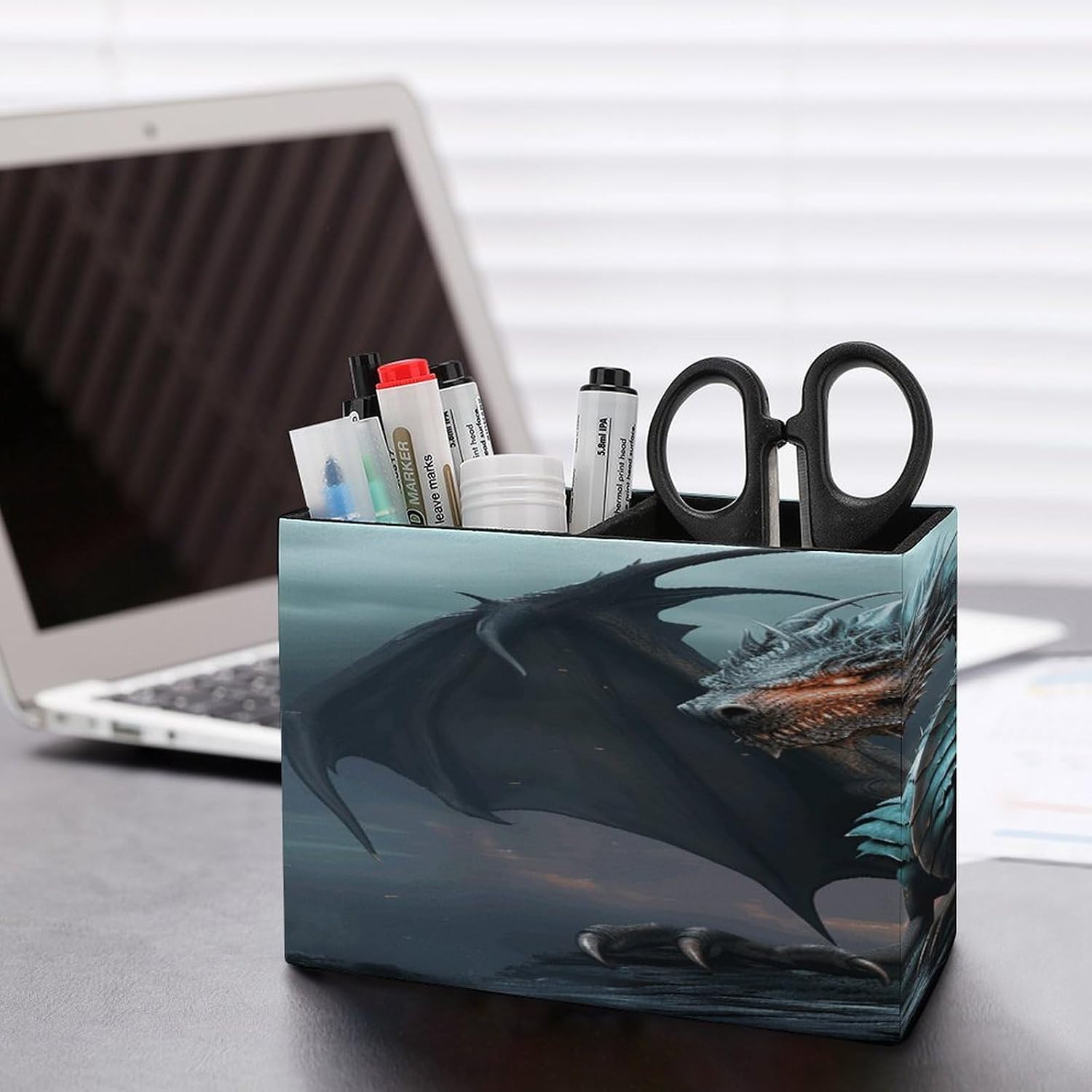 Cool Dragon Pen Holder Double Compartments Pen Cup Fashion Makeup Brush Holders Leather Pencil Holder for Work Locker Accessories Modern Pencil Cup for Desk Organizer image 5