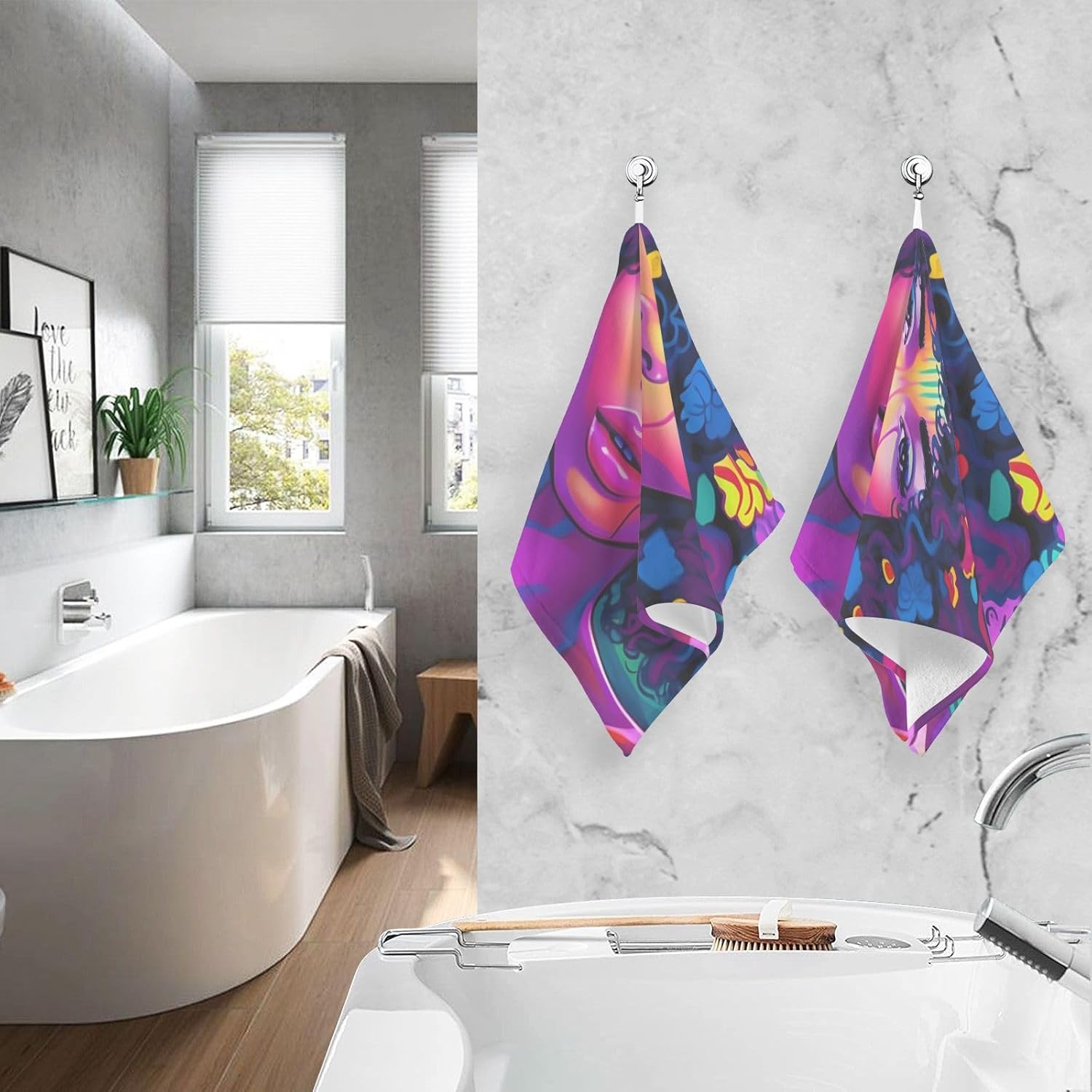 African Woman Purple Bathroom Towels 2 Pieces 16×28 inches, Cotton Bath Towel Water Absorbent Lightweight Quickdry Towels for Bathroom Ktichen Travel Gym
