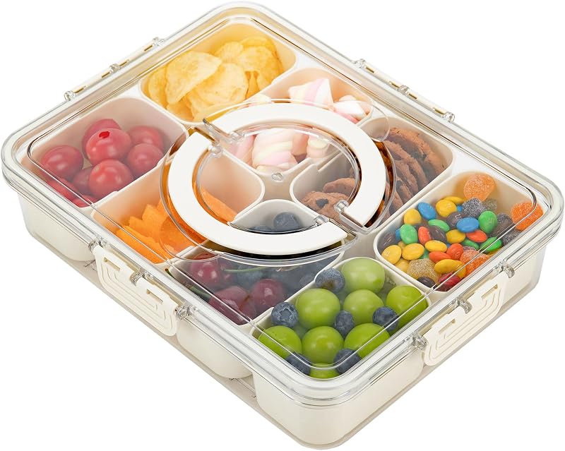 Everkeen Többrekeszes Uzsonna Tároló Doboz Fedéllel - Újrahasználható Műanyag Snack Szervező Édesség Zöldség Keksz Dió Tároláshoz