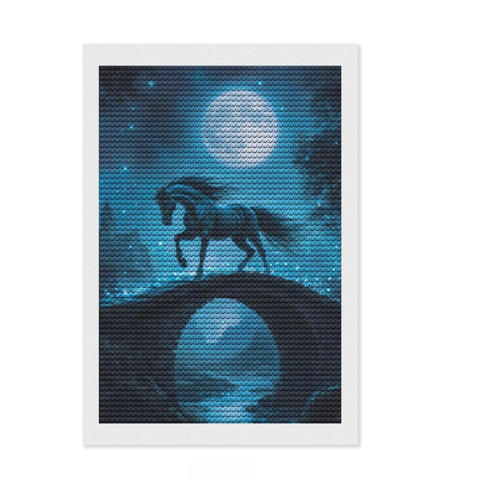 Junmoney Black Horse Ride of Stars Diamond Painting Canvas Set 8"x12", Fun Craft Experience, Finish and Display, Living Room Decor, Holiday Gift Idea