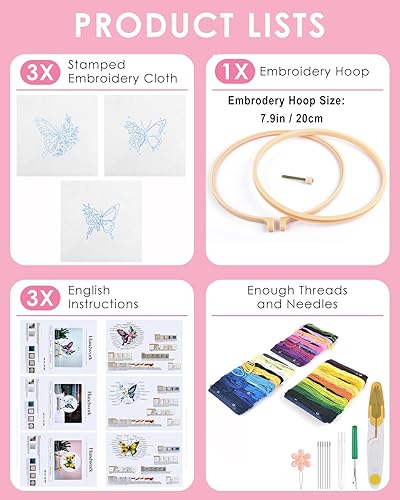 Miniatura 9 de TINDTOP Kit de bordado de colibrí y flores para adultos