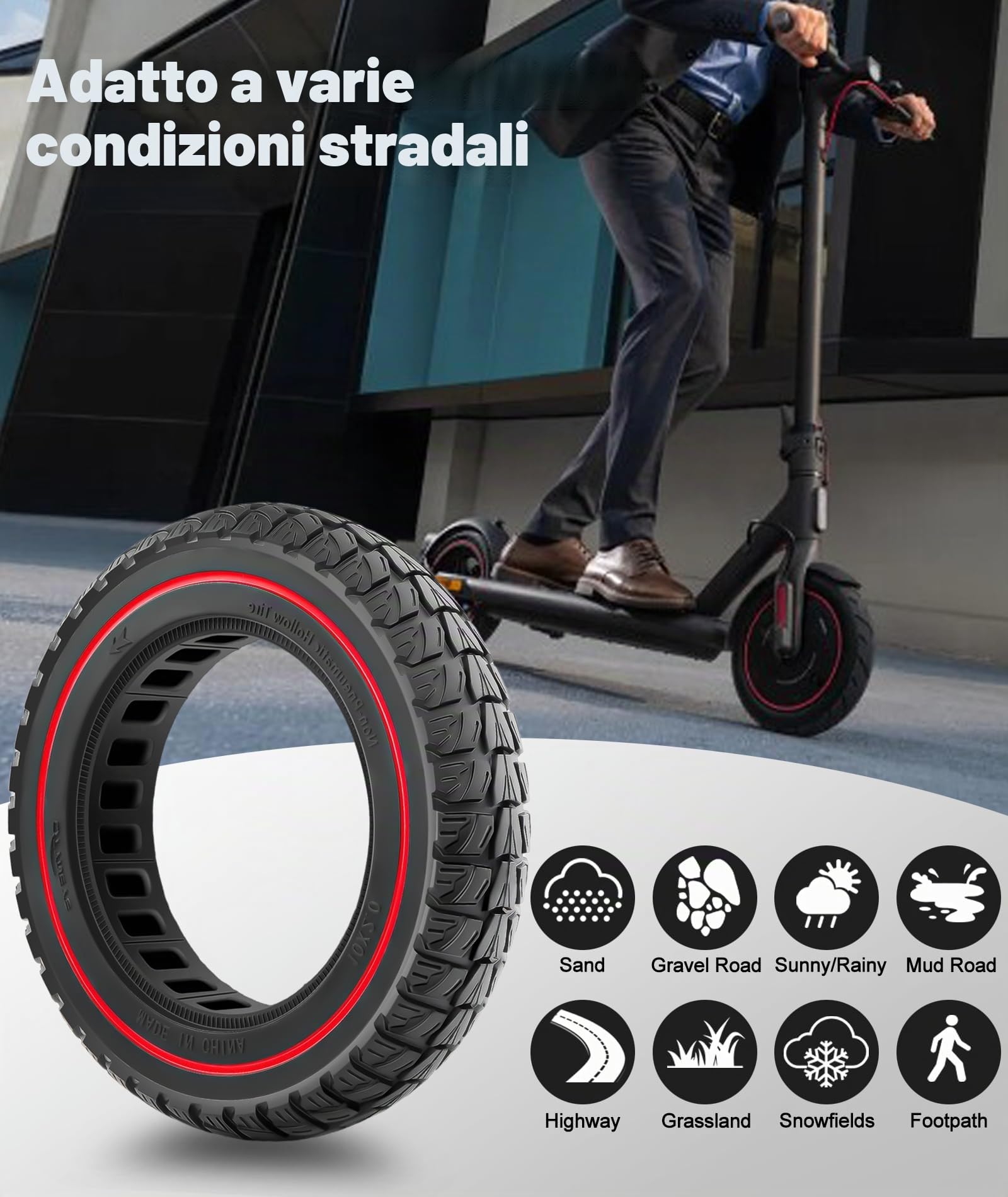 SYACHI 10x2 Ruota Offroad Elettrico,Pneumatico in Gomma Piena, Tubeless Ruote di Ricambio Anteriore/Posteriore a Prova di Foratura,10x2,0 Pollici Pneumatici Scooter, 2PC