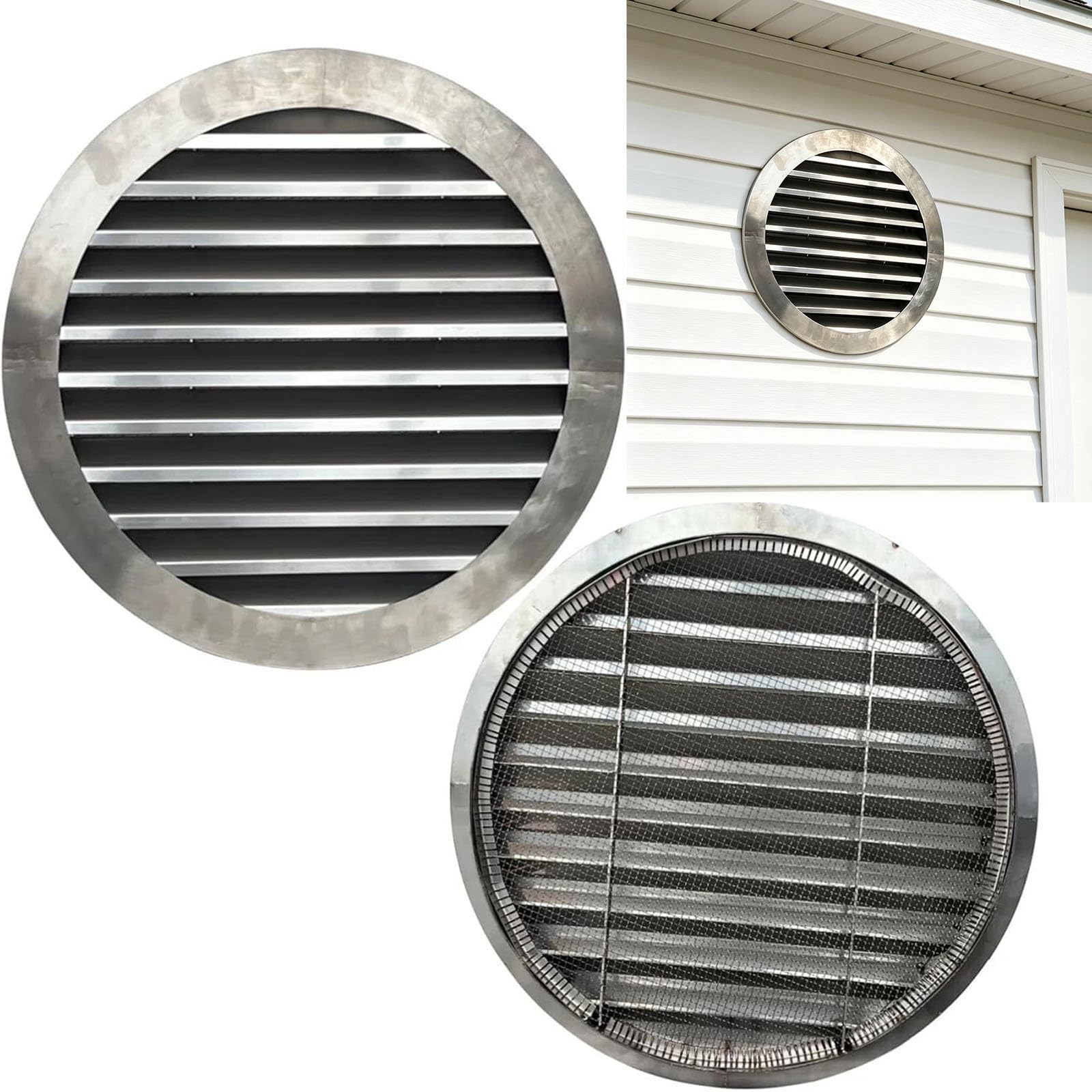 Rejilla de ventilación redonda para hastial con malla metálica | Rejilla de ventilación duradera de acero inoxidable para áticos, cobertizos y garajes(30cm(11.82in))
