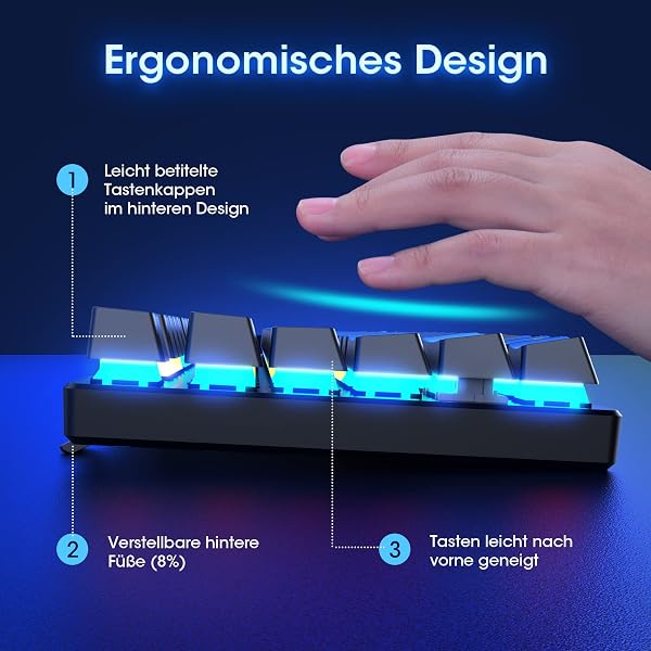 Mechanical Gaming Keyboard,RGB 104 Keys Ultra-Slim Rainbow LED Backlit USB Wired Keyboard with Blue Switches,Durable ABS Keycaps/Anti-Ghosting/Spill-Resistant Mechanical Keyboard for PC Mac Xbox Gamer - 4