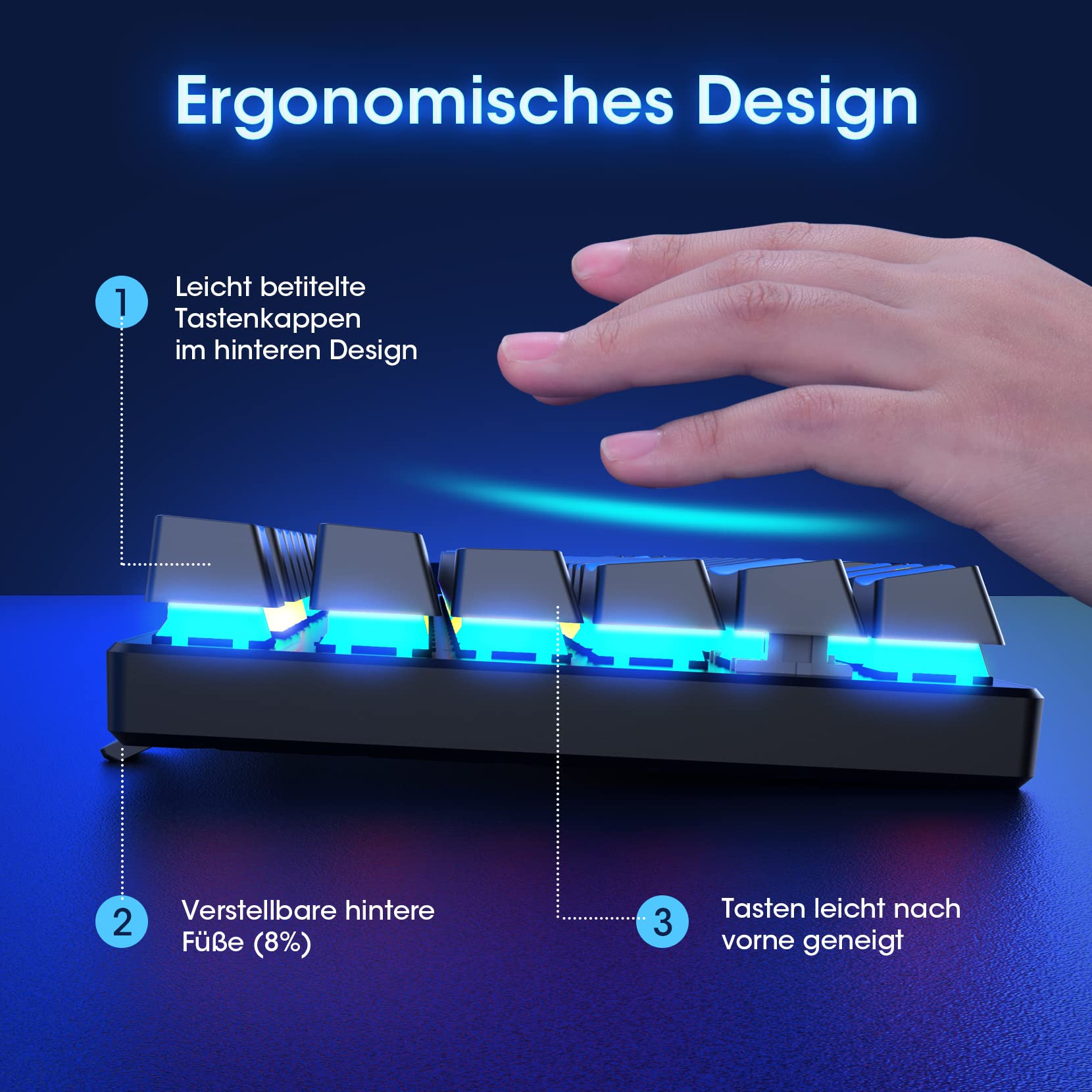RisoPhy Mechanische Gaming-Tastatur, RGB 104 Tasten, ultraschlanke LED-Hintergrundbeleuchtung, kabelgebundene USB-Tastatur mit blauem Schalter