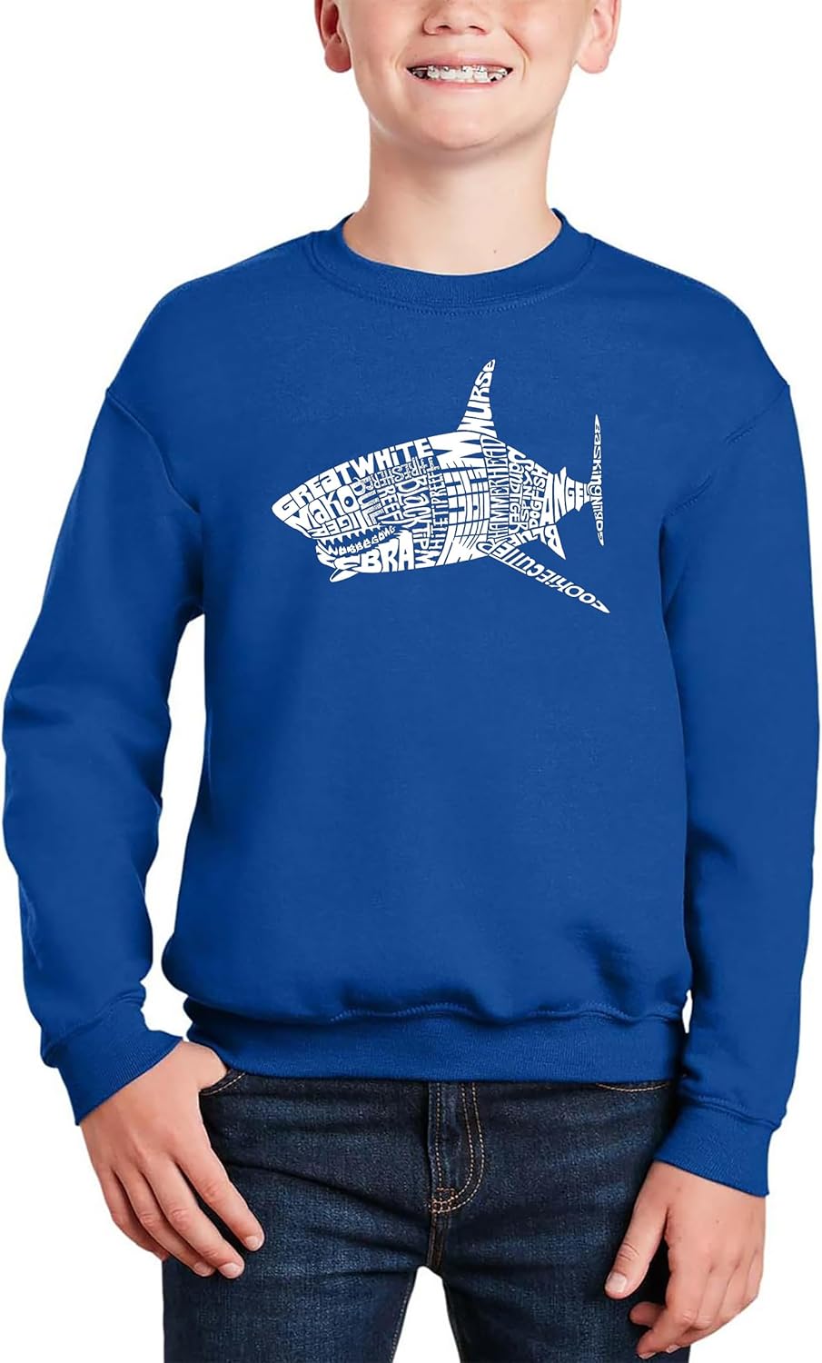 Species of Shark - Boy's Word Art Crewneck Sweatshirt