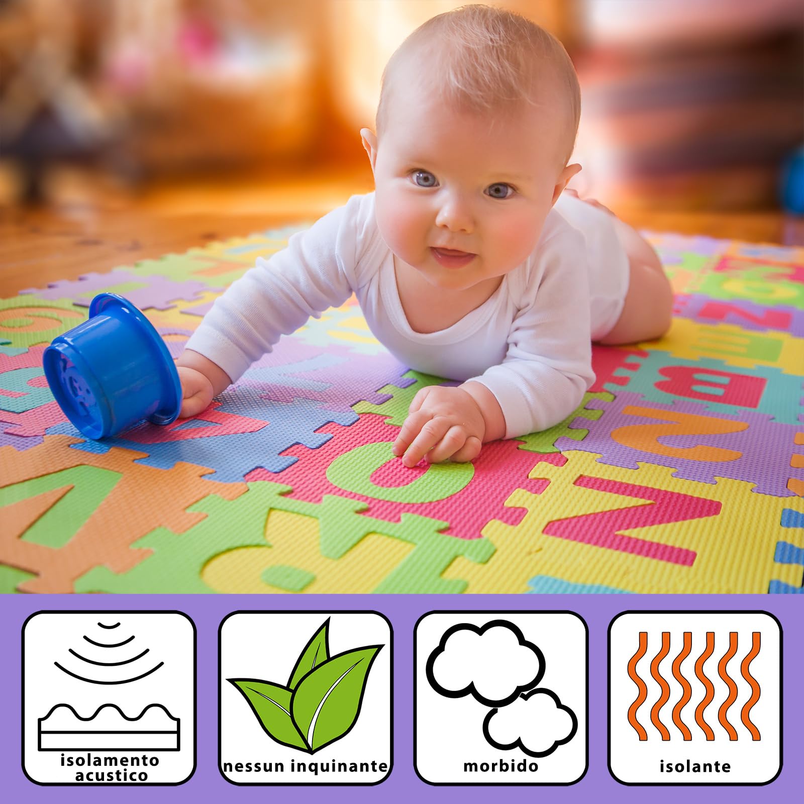 ALPIDEX Tappeto Gioco Puzzle Bambini 36 Pezzi Tappetino Neonato Morbido Gomma EVA Numeri Lettere Bimbi Neonati, Colore:Rosa