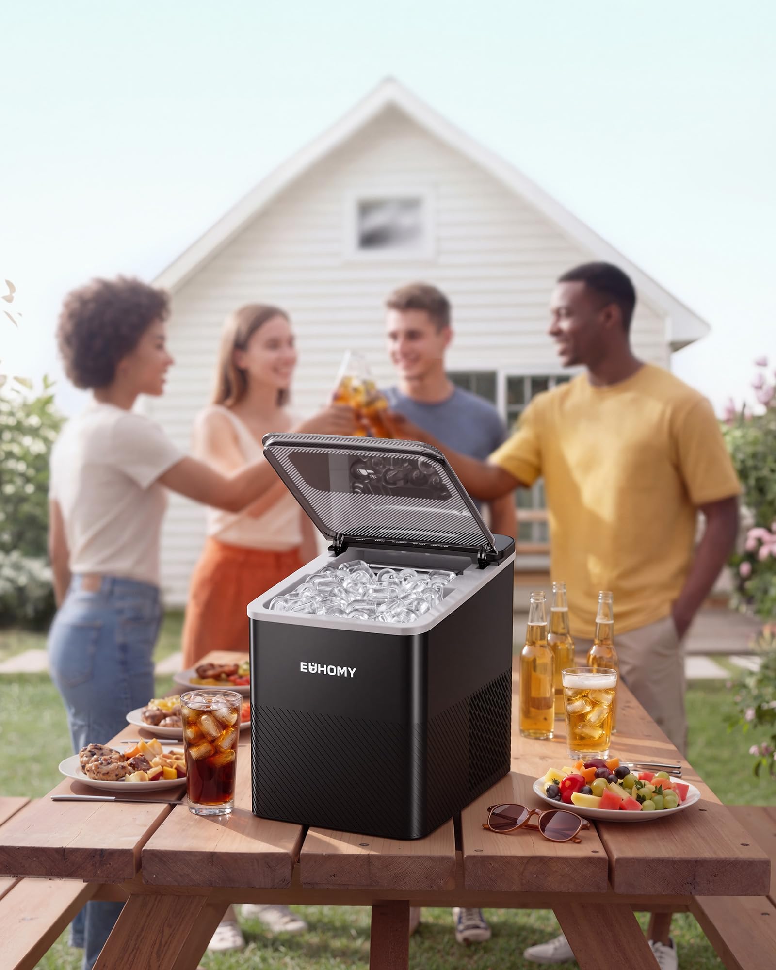 EUHOMY Eiswürfelmaschine, Kompaktes Design, 9 Eiswürfel in 2 Größen, Automatische Reinigung, schwarz