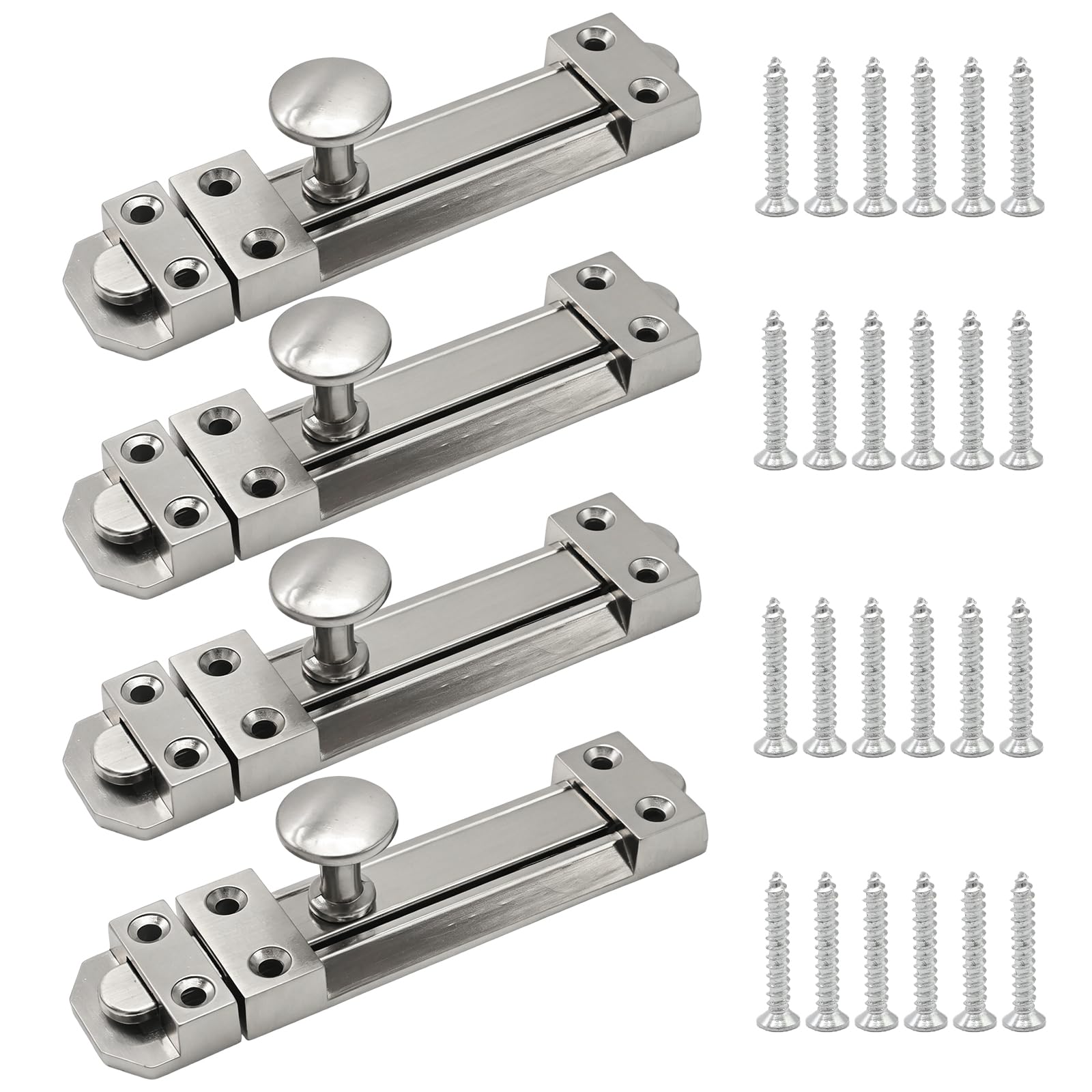 MospdyGear 4PCS Satin Nickel Zinc Alloy Door Barrel Bolt, Heavy Duty Slide Latch, Easy Installation Security Lock for Windows Bathroom Bedroom Cabinets