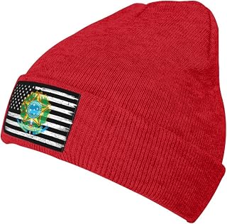 US and Coat of Arms of Brazil Beanie Hat for Men Women Winter Knit Cuffed Beanie Unisex Skull Caps