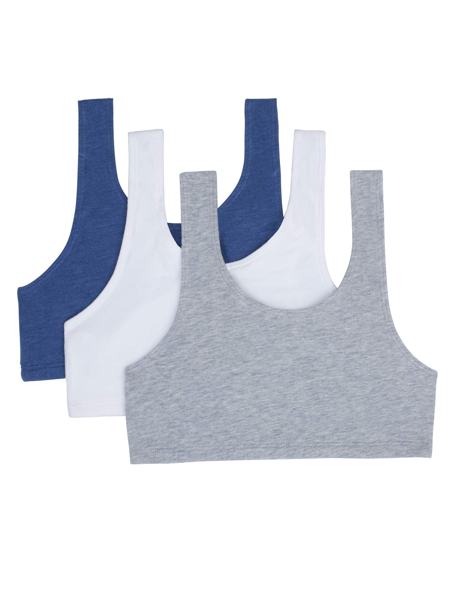Fruit of the Loom Biustonosz sportowy dla dziewczynek, Grey Heather/White/Denim Heather - 3-pack, 70A