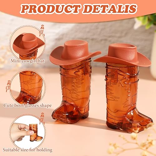 Miniatura 2 de Sieral 32 Piezas Vasos Mini Bota de Vaquero de Plástico Suministros para Fiestas de Vaquera Tazas de Plástico Occidentales para Decoraciones de