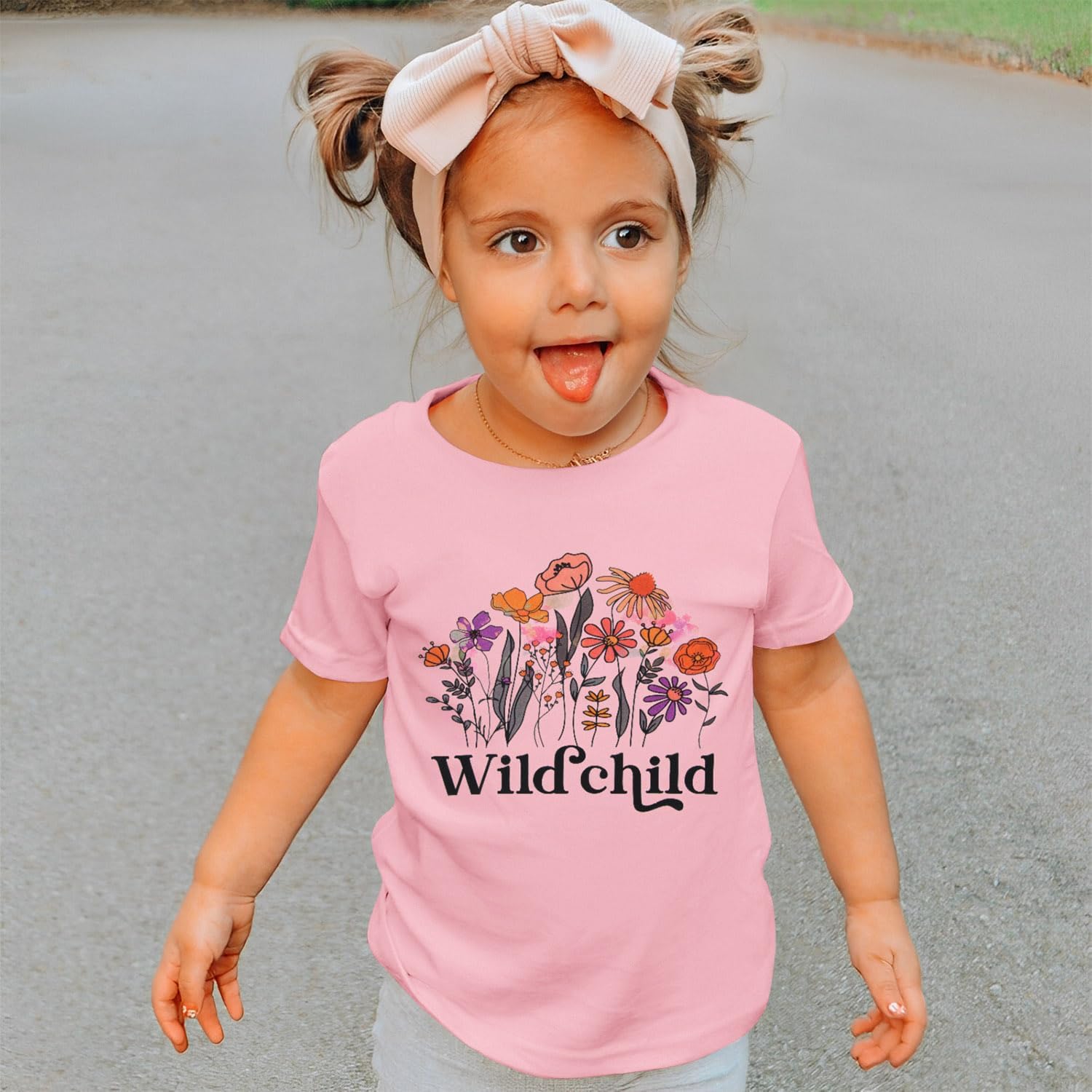 Toddler Baby Girls Flower Shirt Cute Wild Child Flower Short Sleeve T-Shirt Kids Wildflower Graphic Summer Tees Top - Image 2