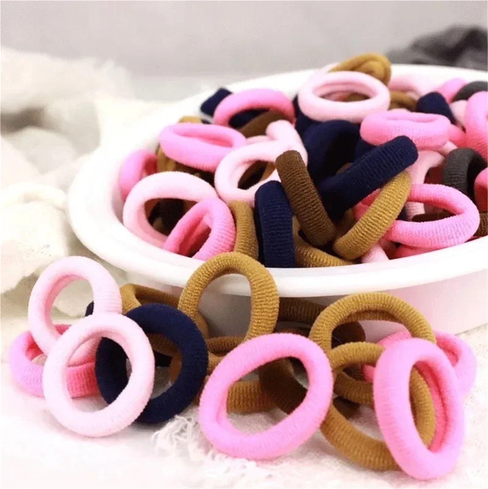 Haargummis, bunt, Nylon, elastisch, für Pferdeschwanz, klein, 5000 Stück (Rosa, Marineblau, Rosa)