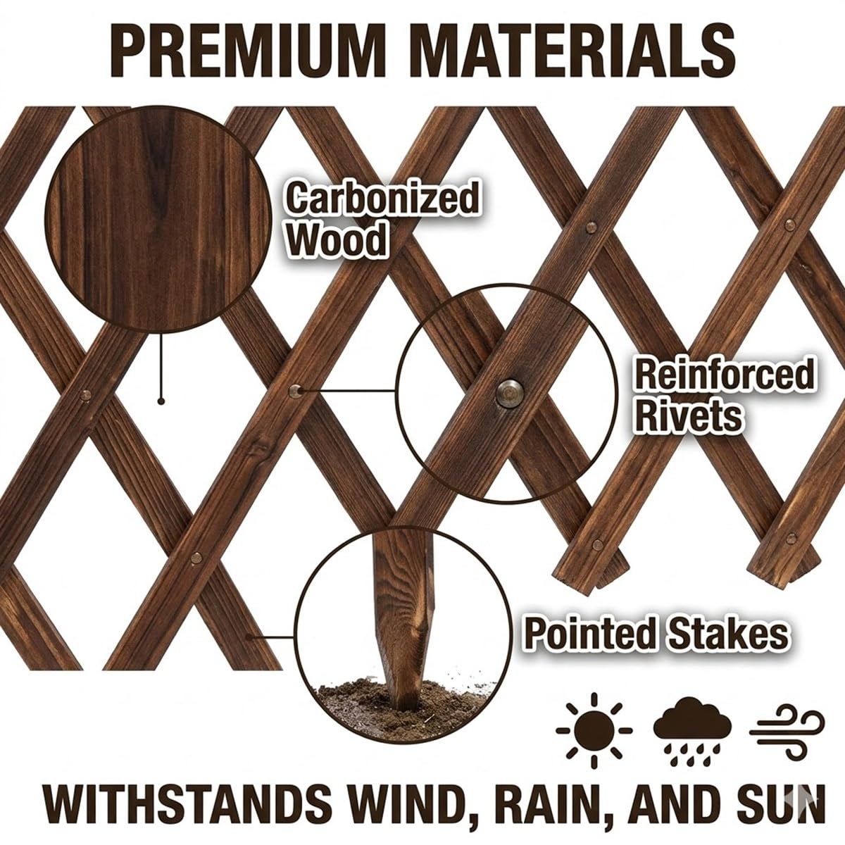 Treillis Jardin Bois Naturel, Brise Vue Bois Extensible, Clôture Rétractable Décorative Barrière Animaux Support Plantes Grimpantes Cour Pelouse Patio(Brun,90cmHx200cmL)