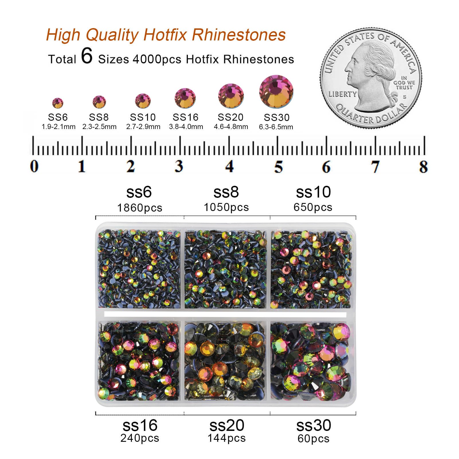 BEADSLAND Hotfix Rhinestones,4000 PCS Rainbow Rhinestones for Clothes Crafts Mixed 6 Sizes with Wax Pencil and Tweezers Kit,SS6-SS30,Rainbow - Image 4