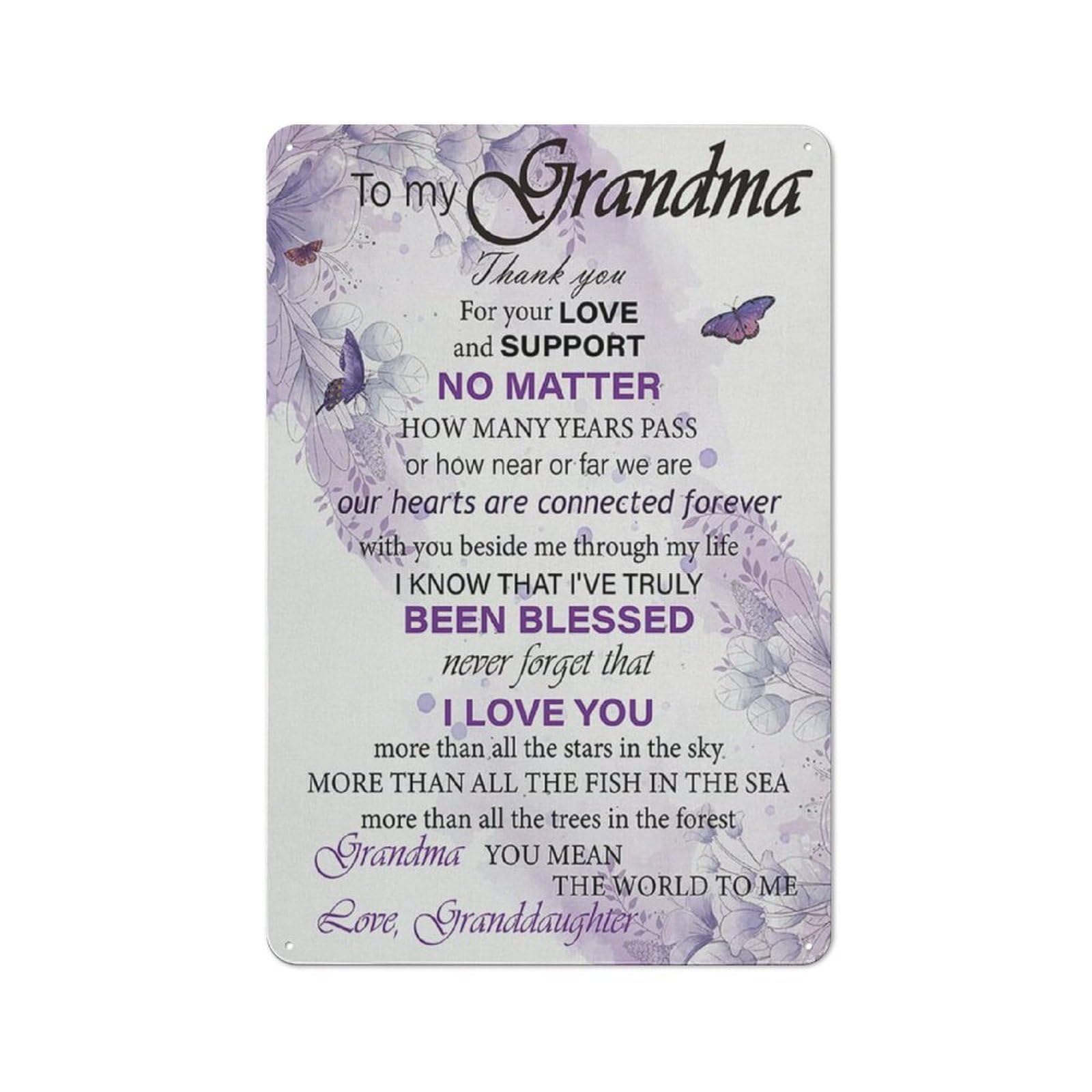 ACDOET Rustic Metal Tin Sign Wall Art For Nana Gift, To My Grandma You Mean The World To Me From Granddaughter Print Poster Painting Decoration For Home Bedroom 8x12 Inch