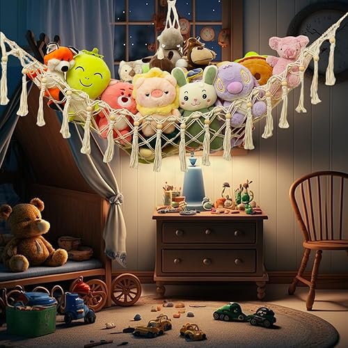 Miniatura 5 de Red de animales de peluche o hamaca de almacenamiento de juguetes con luz LED colgante para almacenamiento de animales de peluche para decoración de