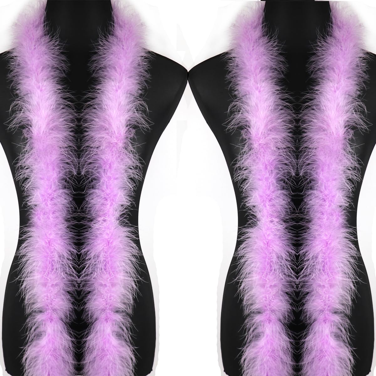 2 Pcs 2 Yards 20G Light Purple Fluffy Marabou Feather Boa for Women Boa DIY Craft Sewing Trim Home Wedding Party Christmas Decoration