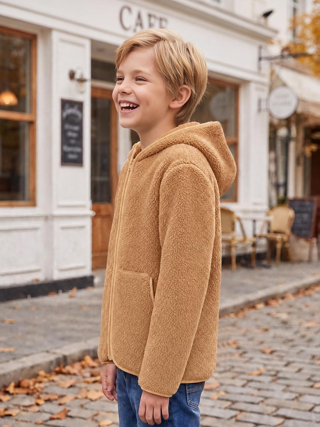 Haloumoning Boys Zip Up Soft Polar Fleece Jacket Hooded Outerwear Coat