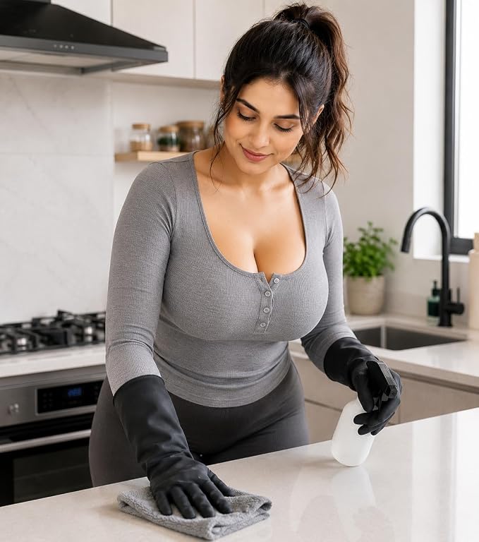 Rubber Plastic Multipurpose Natural Gum Rubber Reusable Cleaning Gloves (Color: Black, Size: 8.5 Inch)