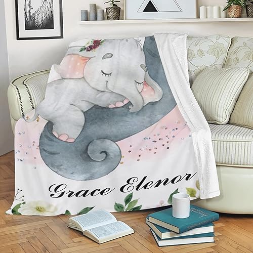 Miniatura 126 de Manta de bebé personalizada con nombre, mantas de bebé de elefante personalizadas para niñas, regalos de bebé, productos para bebés, mantas súper