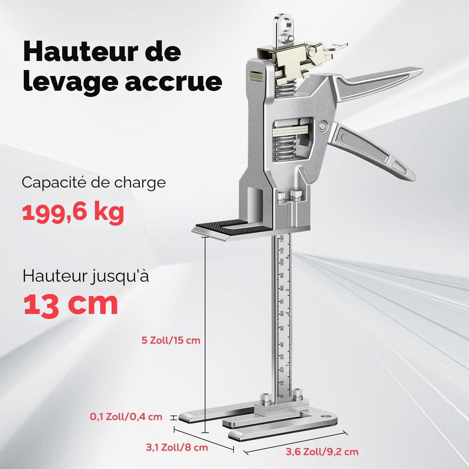 Raynesys 2 Pièces Crics de Levage à Bras, 12 Pouces Outil de Levage Manuel en Métal avec Contrôle Précis d'Abaissement Lent/Rapide, Localisateur de Carrelage avec Capacité de 440 LBS, Argent
