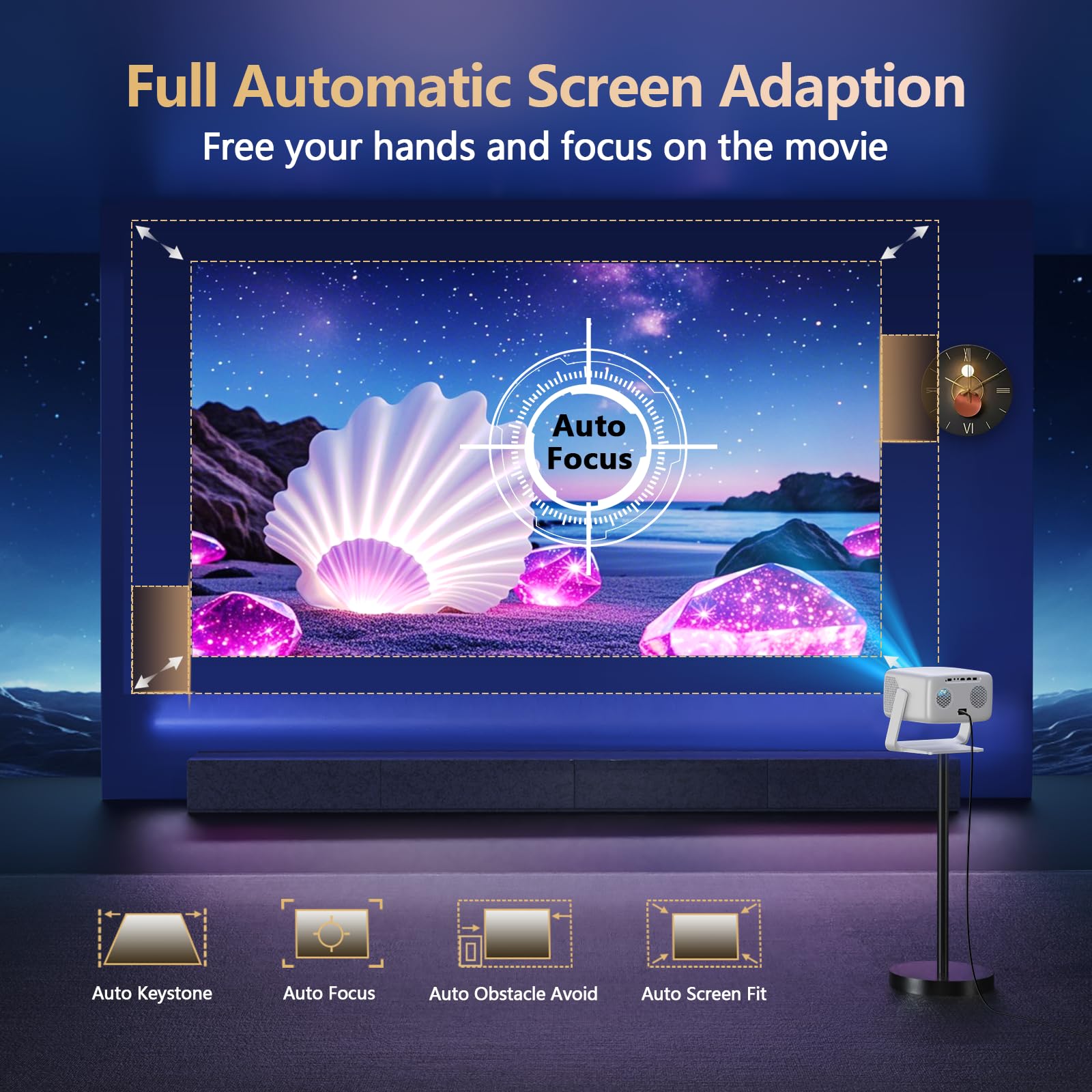 [3500-Ultra Bright/Official Apps Downloads/65W Dolby Audio/4K Support] Smart Outdoor Projector with WiFi and Bluetooth, Auto Focus, All-in-One Streaming Apps Proyector, 2026 Upgraded from Grey Model — view 7