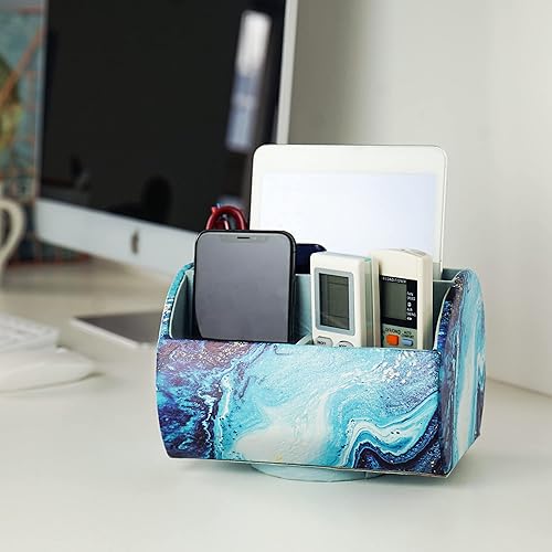 Miniatura 6 de QIELIZI Remote Control Holder,PU Leather 360-Degree Rotating Supply Organizer Box with 5 Compartment Multi-functional Office Organization and