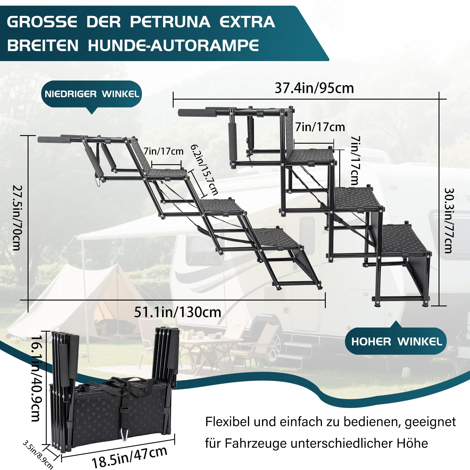 OUUTMEE Scala per cani a 4 livelli, pieghevole, con superficie antiscivolo, per cani di piccola e grande taglia fino a 80 kg, per auto e SUV