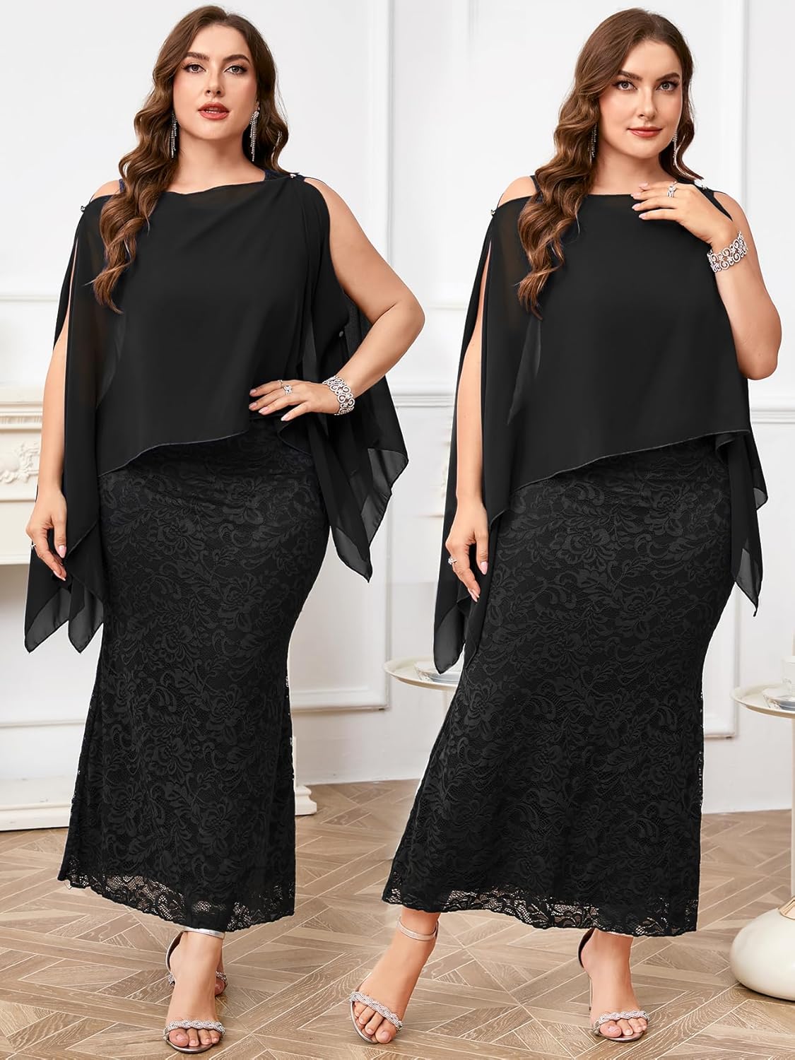 ZOMVA Plus Size 0X-4X Mother of The Bride Groom Lace Dress with Chiffon Cape Overlay Long Mermaid Dress Formal Wedding Guest - Image 5