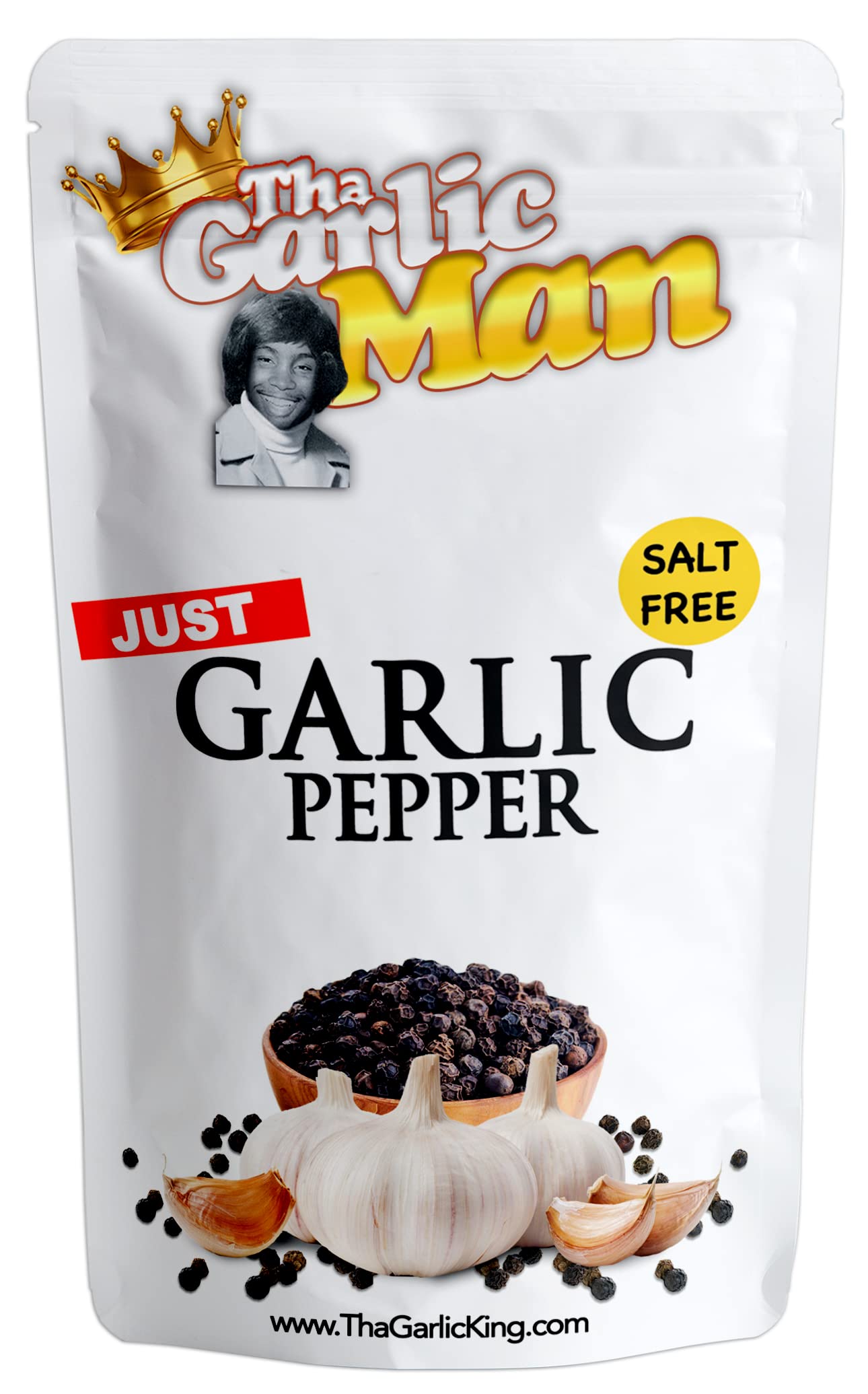 Just Salt Free Organic Garlic Pepper Seasoning By Tha Garlic Man 5.5 oz | Non-GMO | Sodium Free, No Gluten, No MSG, No Preservatives, No Additives or Artificial Flavors
