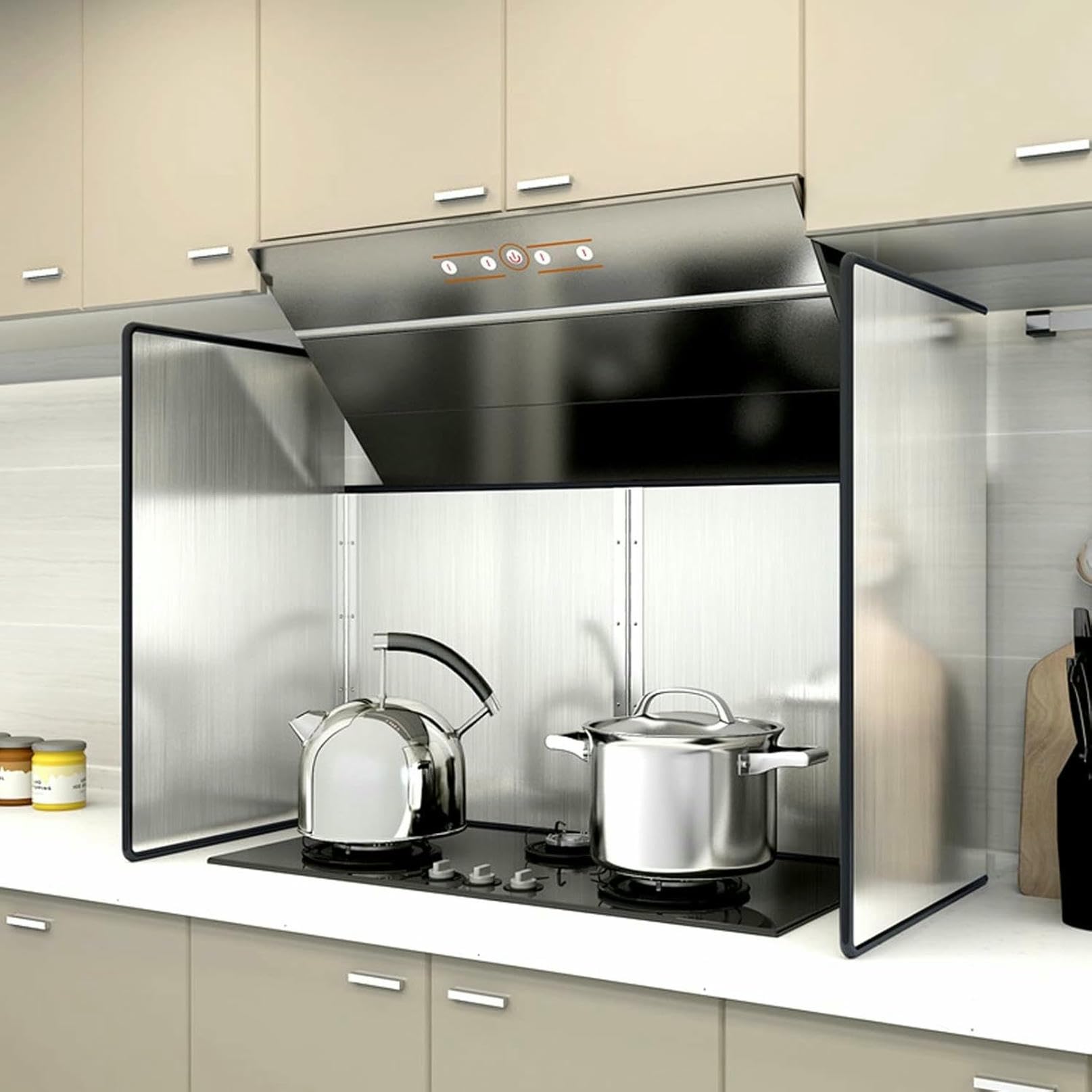Protezione antispruzzo di Grasso per fornelli Pieghevoli, Protezione antispruzzi per padelle, Protezione per Scudo antispruzzo da Cucina, per Protezione Schermo Stufa (4 Sides 75x90x45cm)