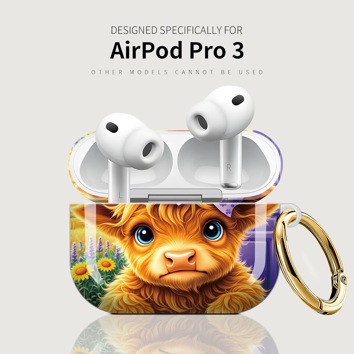 Case Compatible with AirPod Pro 3 2025, Cute Protective Cover with Keychain for AirPod Pro 3rd Generation, Full Protection Case for Women Girls(Cute Cow with Bow Flowers) image 5