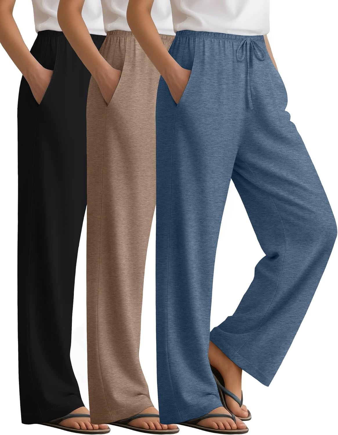 3 Pack Women's Lounge Pants Cozy Wide Leg Yoga Pants Casual Drawstring Loose Baggy Sweatpants with Pockets