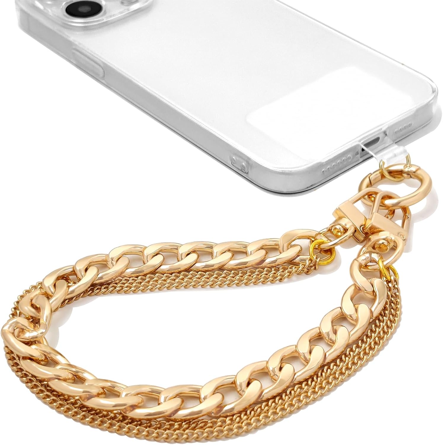 Phone Charm with Gold Metal Chain Phone Grip Strap Detachable Lanyard Hands-Free Wrist Strap Chain for Women