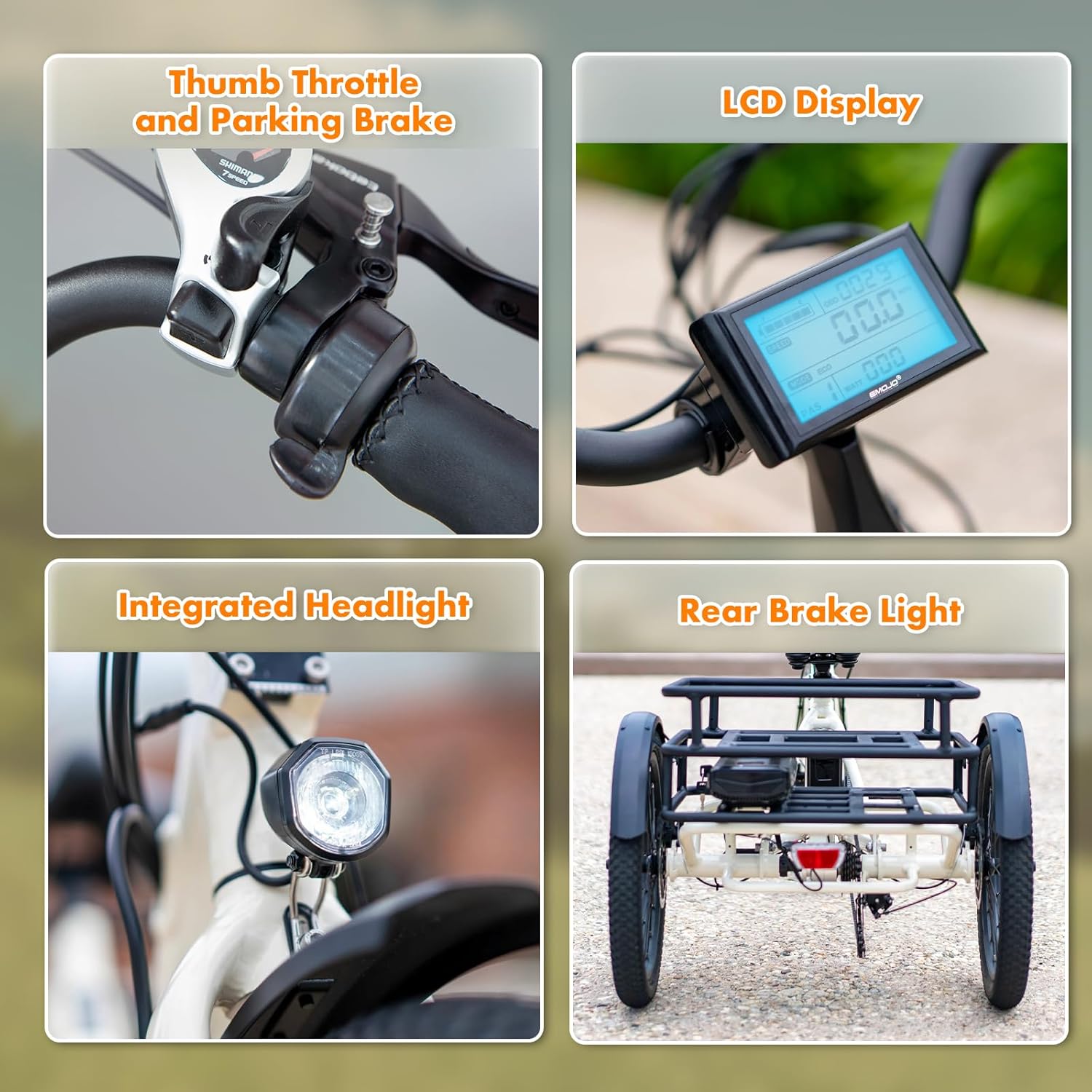 EMOJO Bull 8.5" Low Step Through Electric Tricycle for Adults Up to 100 Miles Long Range Ebike Trike with Differential 500W 7 Speed 20MPH Three Wheel Electric Bike