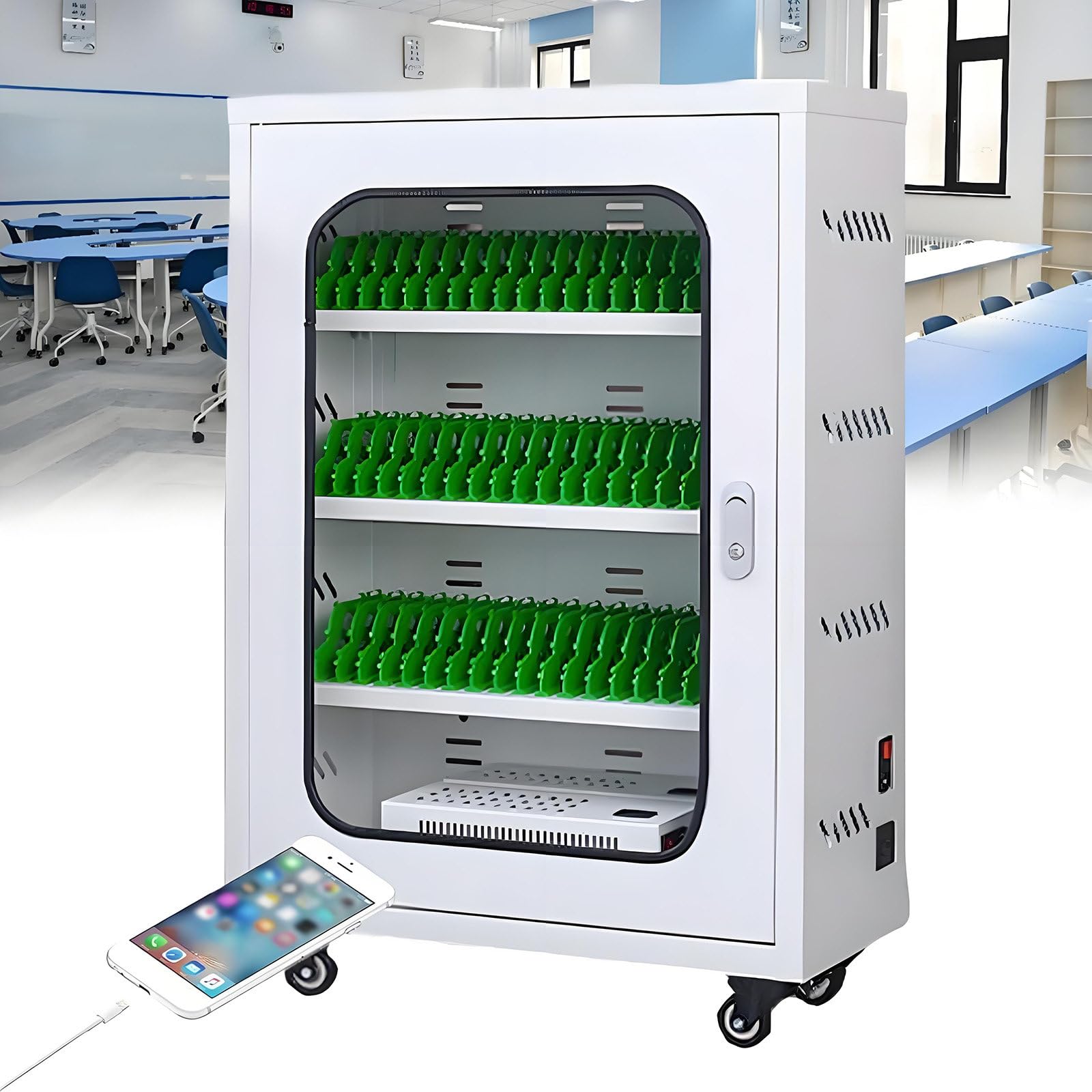 GUTYGIO Portable Cellphone Charging Locker, Rechargeable Mobile Phone Charging Cabinet,20-60 Slot Device Mobile Charging Station and Storage Cart,for Students and Employees,Tourists 60slots