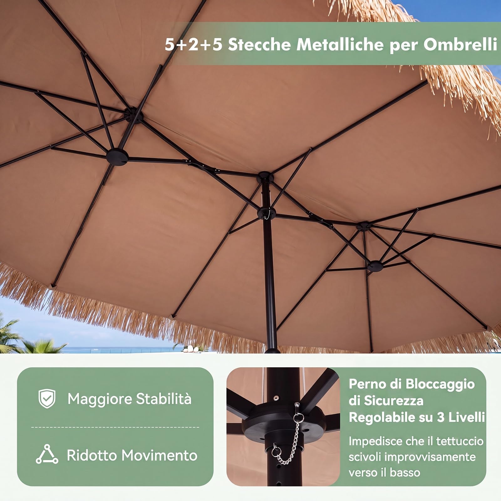 COSTWAY Ombrellone da Giardino Doppio in Paglia, 450 x 270 cm